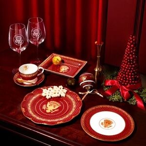 Elegant Red and Gold Teacup and Saucer Set